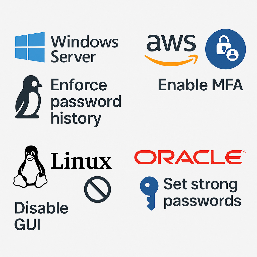 Security hardening examples for Windows Server, AWS, Linux, and Oracle – CIS Benchmarks best practices visually represented 🧑‍💻  Ciegate